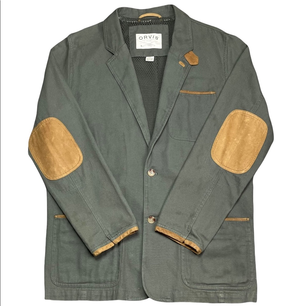 Vintage ORVIS Safari Jacket Hunting Coat SAGE GREEN Elbow Patch Men’s 42 TALL